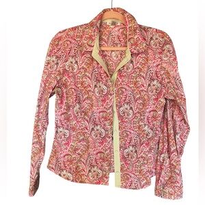HAROLD’S PAISLEY BUTTON DOWN SHIRT WOMEN 10 PINK STRETCH COUNTRY CLUB PREPPY